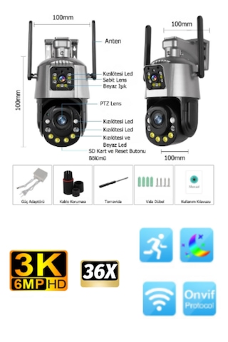 Bester 36x Zoom 2000 Metre Yakınlaştırma 6 Mp Wifi Çift Lensli Pt