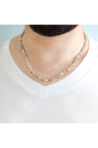 Silver Renk Metal Zincirli Amorf Amazonit Doğaltaş Erkek Kolye Gümüş