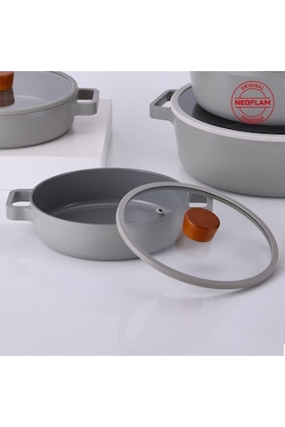 Neoflam Fika Cam Kapaklı Alüminyum Sahan 20cm Gri