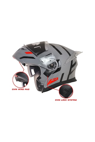 Motoanl Ece 22.06 Sertifikalı Güneş Vizörlü Yeni Sezon Kurye Çene Açılır Kask Upset Gri