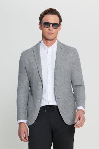 AC&Co / Altınyıldız Classics Erkek Grı 360 Her Yöne Esneyen Slim Fit Dar Kesim Mono Yaka Armürlü Torba Cepli Blazer Ceket Gri