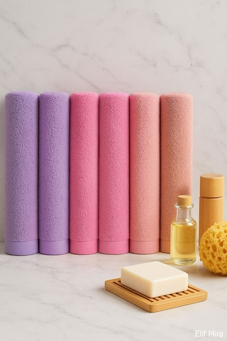 6 Lı Softtouch El Yüz Banyo Havlusu Seti %100 Pamuklu 50x90 Cm Pembe