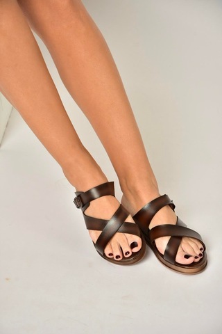Fox Shoes Y390073703 Kahverengi Hakiki Deri Kadın Terlik Kahverengi