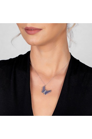 Mavi Zirkon Taşlı Zarif Tasarım 925 Ayar Gümüş Kelebek Kolye (459601781)
