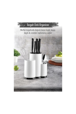 Tezgah Üstü Beyaz Kaşıklık & Bıçaklık & Kepçelik & Organizer Beyaz