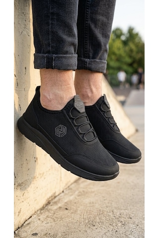 Stil Shoes Erkek Spor Ayakkabı Ortopedik Hafif Rahat Şık Esnek Kullanışlı Fileli Spor Siyah