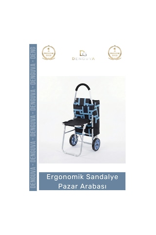 Pazararabası Sandalyeli Katlanabilir Market Alışveriş Çantalı Metal Gövde Ergonomik Sandalye Pazar