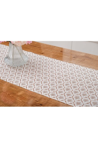 Finezza Melisa Damask Baskılı Duck Kumaş Kreme Kahve Runner 40x140 cm  - 1419