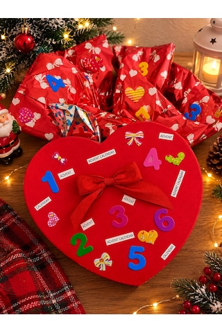 Advent Calendar Yılbaşı Hediye Kutusu - Sevgiliye Özel Kalp Kutulu Bijuteri & Sürpriz Hediye Seti 6+1 Sürpriz Paketi