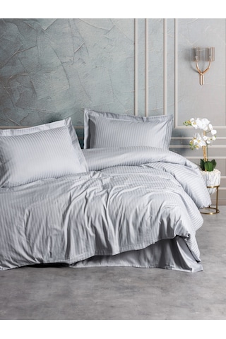 Cotton Box Elegant Stripe Saten Çift Kişilik Nevresim Takımı Gri