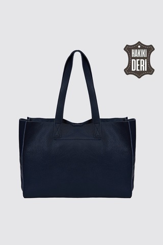 City Tote Hakiki Deri Omuz Çantası Lacivert Smr9182 Lacivert