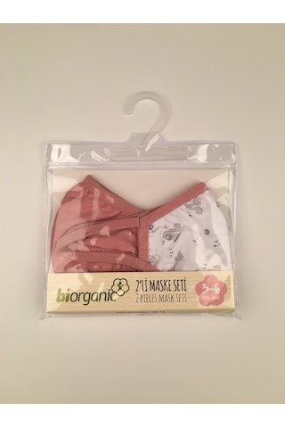 Bibaby Organik Maske 2'li Sincaplı  Beyaz - Pembe-3323