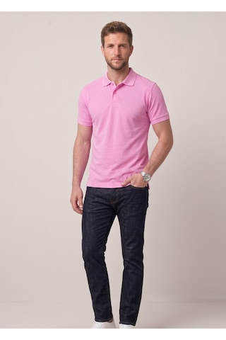 Nacar Store Erkek Yakalı Düğmeli Beyaz T-shirt Pembe