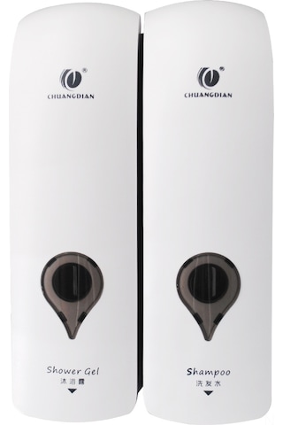 Symbee Çift Başlı Duvar Tipi Sabunluk, 300ml Şampuan & Duş Jeli Dispanseri, Kolay Kurulum, Deliksiz Montaj, Beyaz Beyaz