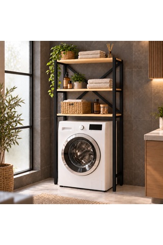 Çamaşır Makinesi Üstü Raf 3 Raflı Metal Banyo Düzenleyici 75 30 150 Cm Antrasit