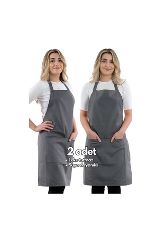 2 Adet Simple Ayarlanabilir Askılı Mutfak Önlüğü Füme