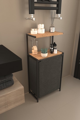 Lavons Çamaşır Sepeti Kirli Sepeti Ahşap Banyo Dolabı Büyük Boy Geniş Kirli Sepeti Gri