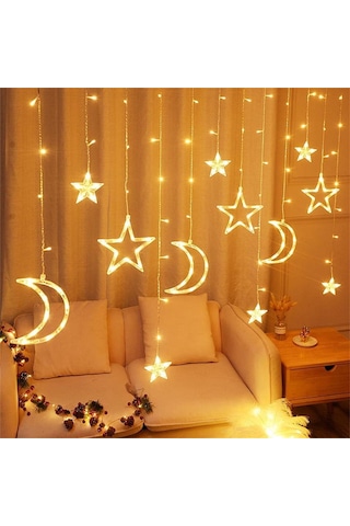 Ayrı Ay Yıldız Animasyonlu 3 Metre Animasyonlu Yılbaşı, Ramazan Bayramı Led Işıklandırma Fişli Sarı