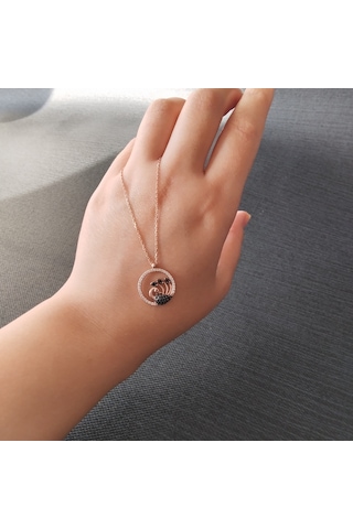 925 Ayar Gümüş Kadın Kolye- Rose Renk - Şık Tasarım - Model 2 Gümüş