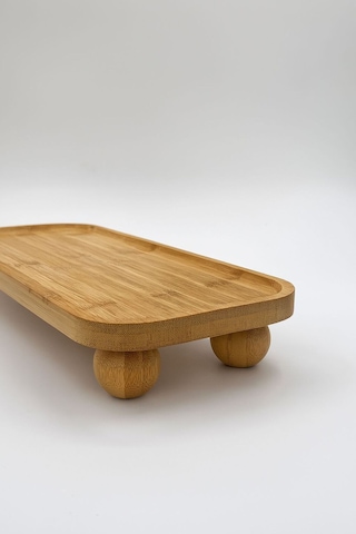 Bambu Top Ayaklı Dikdörtgen Oyuklu Stant, Bambu Sunumluk 15x35cm Bambu