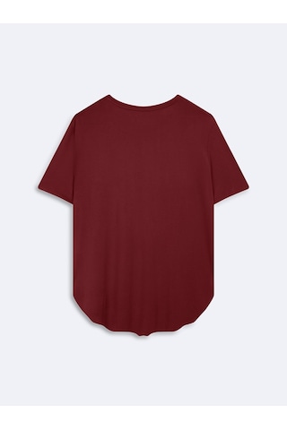 Ltb Bisiklet Yaka Relaxed Fit Bordo T-shırt Mor