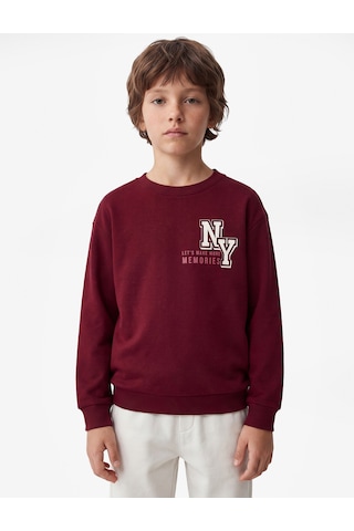 Koton Pamuklu Uzun Kollu Bisiklet Yaka Baskılı Sweatshirt Bordo 7wkb10058tk