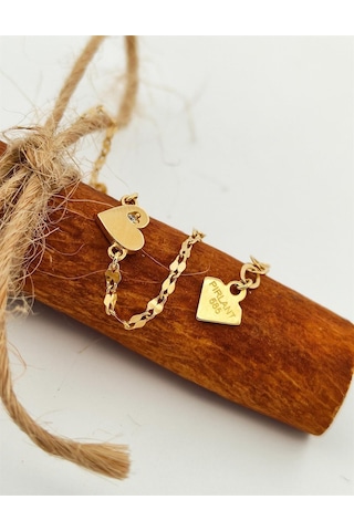 Pırlant Kalpli Boomerang Altın Bileklik
