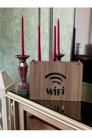 Modem Saklama Kutusu - 25x18x9 Cm Dekoratif Ahşap Modem Saklama Kutusu Modem Rafı Çok Renkli
