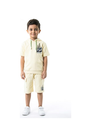 Xo Kids Erkek Çocuk Yazlık 2li Alt Üst Takım Tişort + Şort 2-7 Yaş 3222 Krem