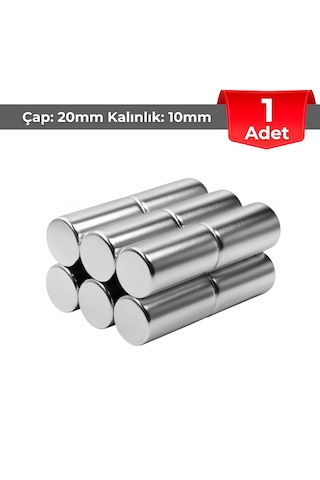 1 Adet Neodyum Mıknatıs Çap: 10mm Kalınlık: 20mm D10x20 Ndfeb Güçlü Mıknatıs Yuvarlak N064