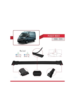 Peugeot Boxer 2006 Ve Sonrası İle Uyumlu Fly Model Ara Atkı Tavan Barı Siyah 4 Adet Bar