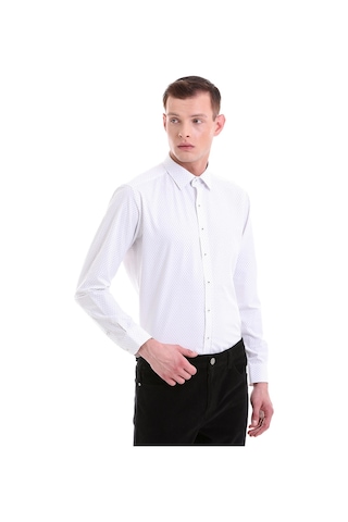 Hatemoğlu Siyah Slim Fit Baskılı Pamuklu Slim Yaka Uzun Kollu Klasik Gömle Siyah