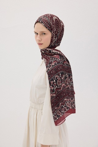 Mirsoy Scarf Almira Pamuk Etnik Desen Şal Bordo