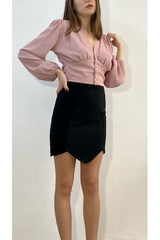 Mois Atelier Siyah Geometrik Kaşe Etek Tasarım Hediye Büyük Beden Siyah