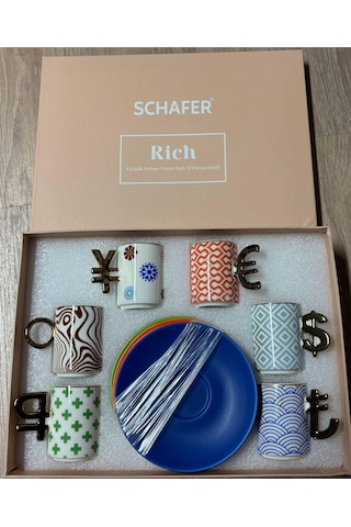 Schafer Rich 6 Kişilik Kahve Fincan Takımı 12 Prç - Asorti02 Çok Renkli