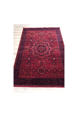 Çam Halı Bambos Plus 903 Kırmızı Yün Ve Bambu İle Özel Tezgahlarda Üretilen Afgan Halısı Desenli El Emeği Modern Uşak Halısı Kırmızı