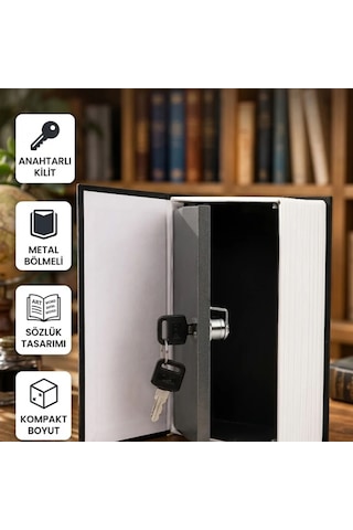 Gizli Kitap Kasa Anahtarlı Metal Bölmeli Sözlük Tasarımlı Kompakt Kasa