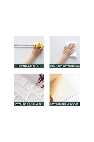 Ukab Dekor Kendinden Yapışkanlı Köpük Esnek Taş Tuğla Desen Panel Duvar Beyaz 50 X 30 Diğer