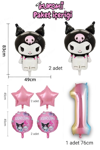 Kuromi Balon Set Doğum Günü Balon Seti Gökkuşağı Rakam
