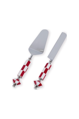 The Mia Gingham Pasta Servis Takımı Kırmızı Beyaz 2 Parça Çok Renkli