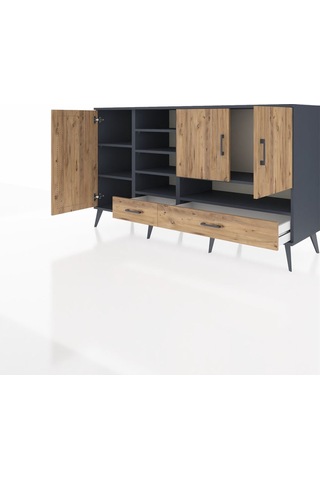 Kronos Konsol 8 Raflı 2 Çekmeceli 3 Kapaklı 176x59x99 Antrasit-ça Antrasit-çam