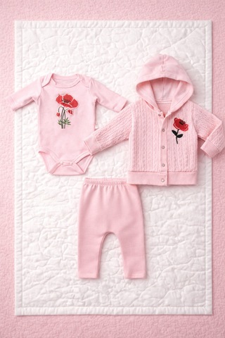 Milays Kız Bebek %100 Pamuk 0-3 Ay Premium Kalite Setler Açık Pembe