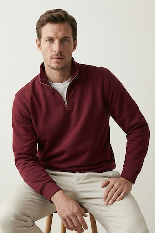 Elemge Pamuklu Erkek Sweatshirt Bordo Soft Touch Relax Fit Yarım Fermuarlı Dik Yaka 3 Iplik Nefes Alan