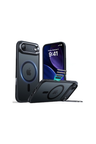 Esr Apple Uyumlu iPhone 17 Air Classic Hybrid Magsafe Standlı Kılıf - Kamera Kontrol Buton - Şeffaf Siyah Şeffaf Siyah