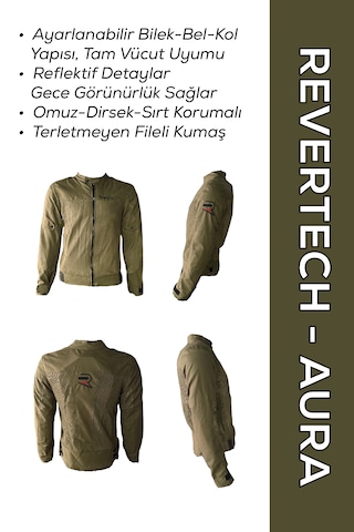 Revertech Aura Yeşil / Bel, Dirsek Ve Sırt Korumalı Motosiklet Montu + Buff