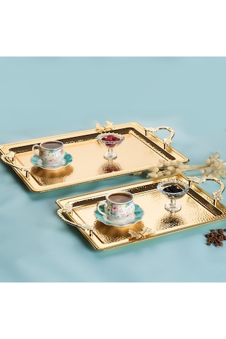 Porsima 3250 2 Li Gold Paslanmaz Çelik Kahve Servis Sunum Tepsisi