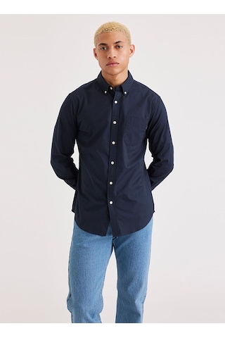 Dockers Erkek Uzun Kol Gömlek - Minimalist Günlük Stil - Regular Fit Mavi