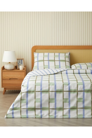 English Home Pop Grid Kolay Ütülenir Çift Kişilik Nevresim Seti 200x220 Cm Mavi - Yeşil