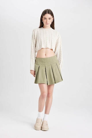 Defacto Coool Piliseli Normal Bel Basic Düz Gabardin Mini Etek D5265AX24AUKH461 Haki
