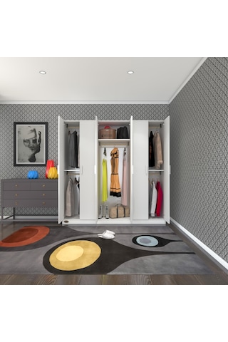 Kenzlife Gardırop 6 Kapılı Anemon 180 180 42 Byz Gardolap Dolap Beyaz
